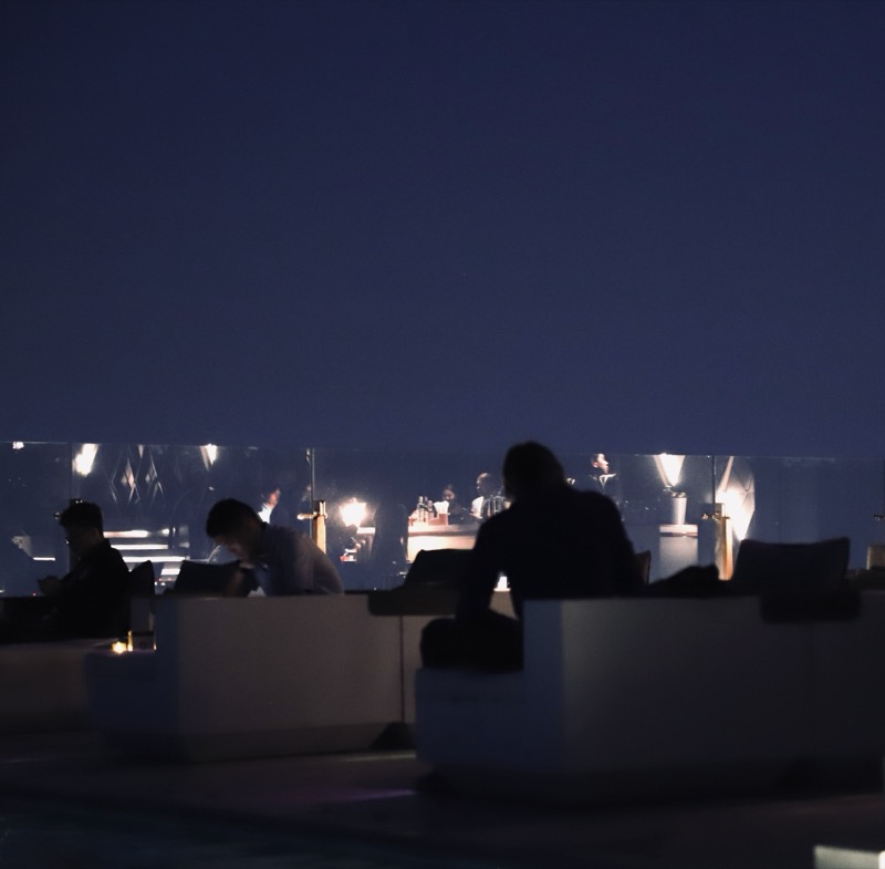 Rooftop venue at blue hour