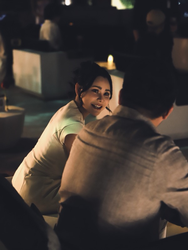 Woman enjoying conversation